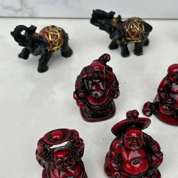 Chinese Asian Figurine Statue Set of 10 Resin Buddha Black Red Size 2"x2" - Picture 7 of 11